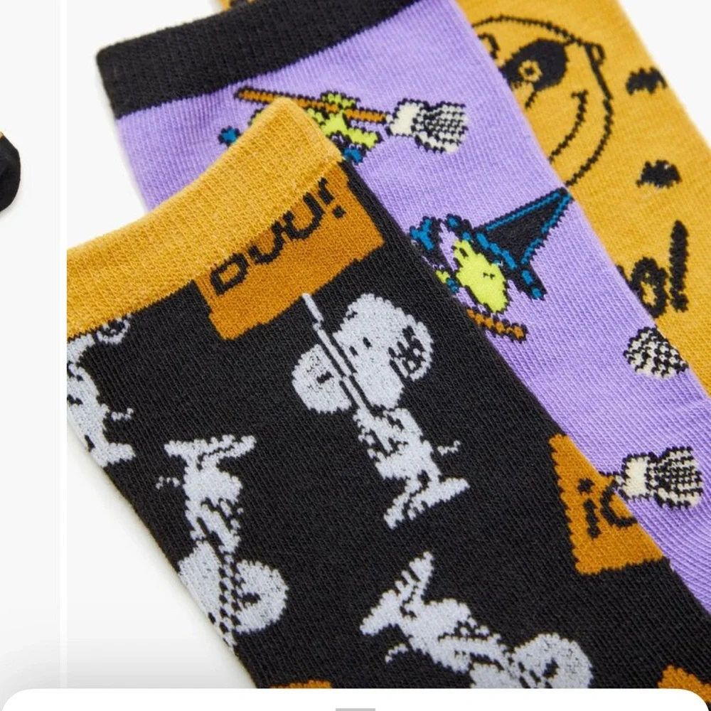 Forever 21 Peanuts Crew Socks - Black, Mustard and Purple.
